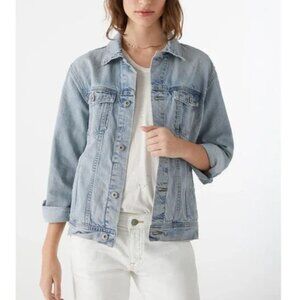 AG Adriano Goldschmied light wash distressed denim jean jacket large